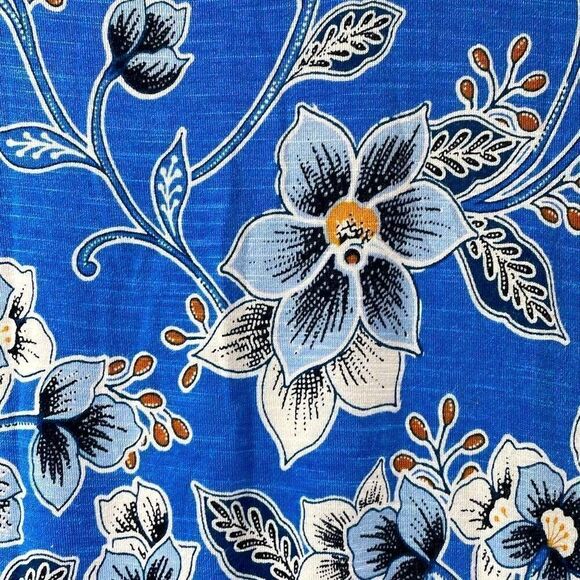 J. Jill v-neck sleeveless blue & orange print floral dress w tassel ties L Petit - Picture 3 of 9